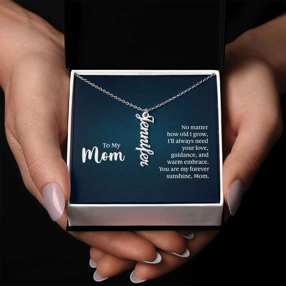 Vertical Name Necklace with Mom Message Card
