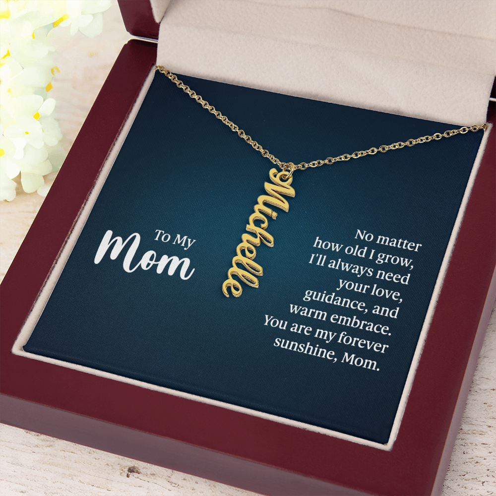 Vertical Name Necklace with Mom Message Card