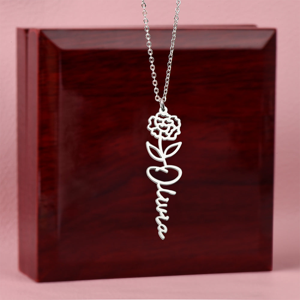 Birth Month Flower Name Necklace