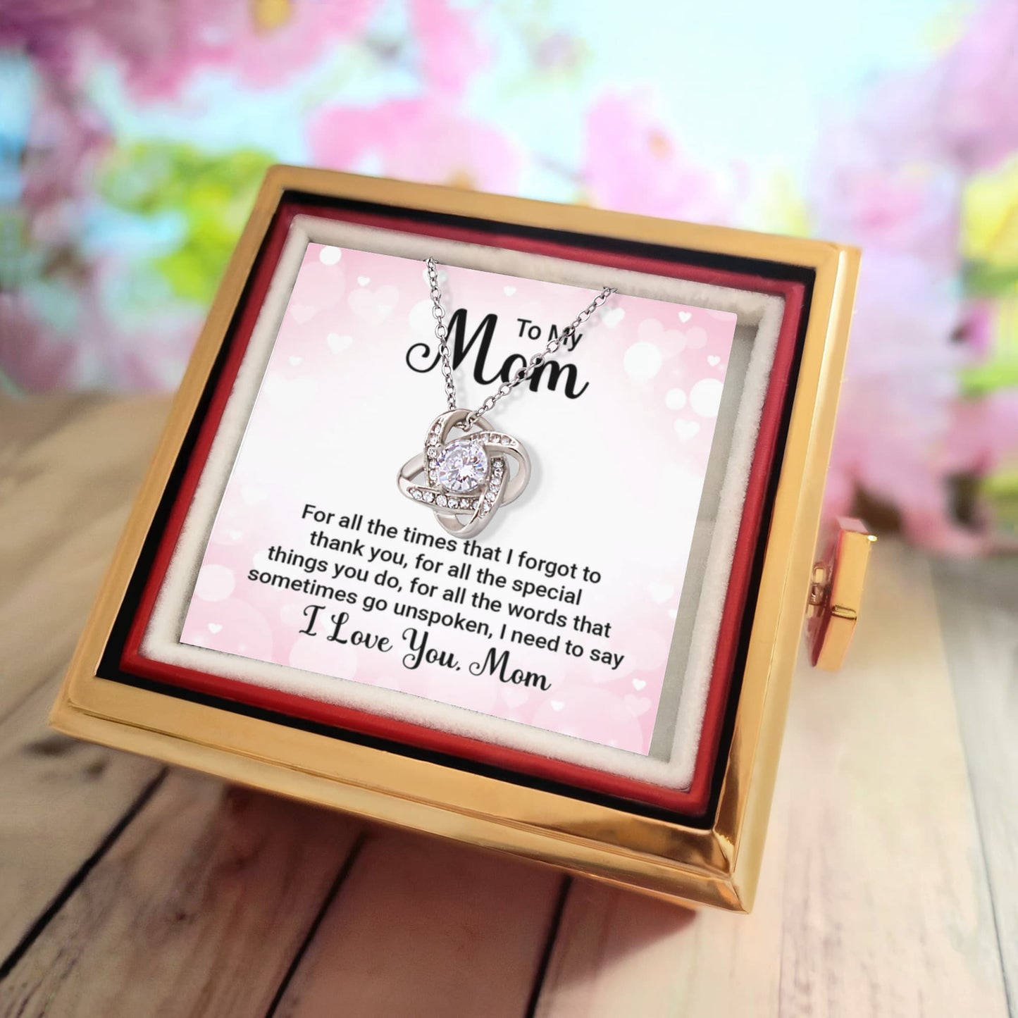 Love Knot Necklace for Mom with Rotating Rose Gift Box