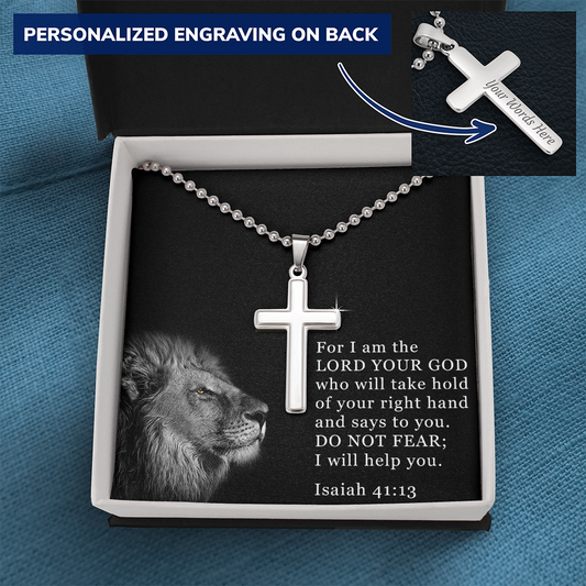 Engraved Stainless Steel Cross Necklace Isaiah 41:13