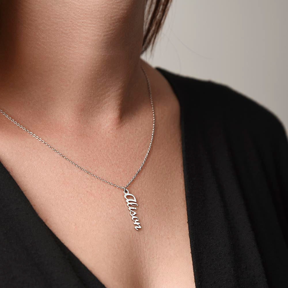 Vertical Name Necklace with Mom Message Card