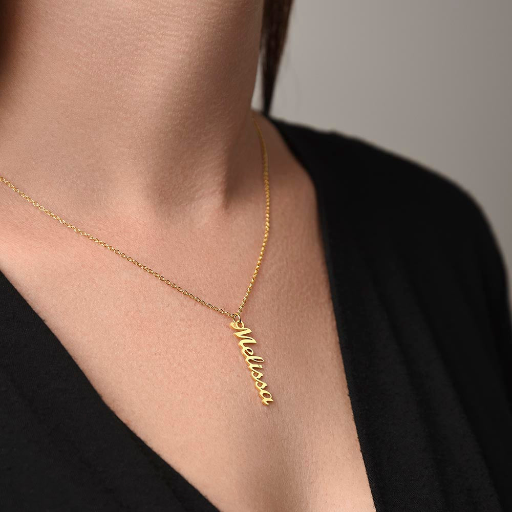 Vertical Name Necklace with Mom Message Card