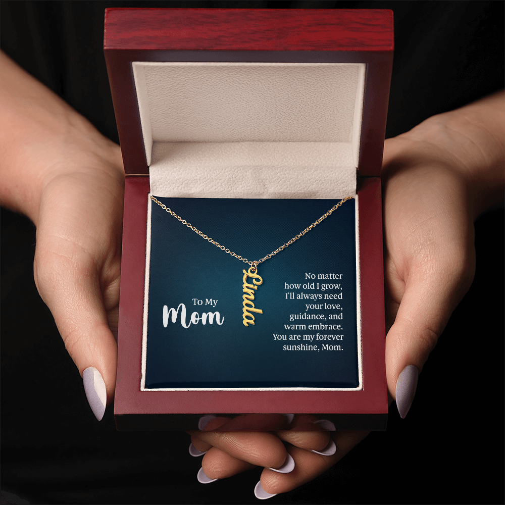 Vertical Name Necklace with Mom Message Card