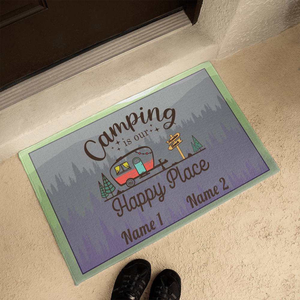 Camper Door Matt Happy Place Personalized