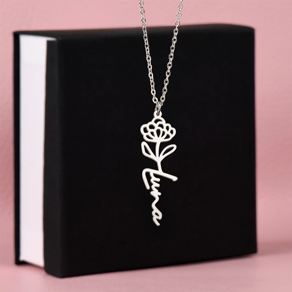 Birth Month Flower Name Necklace