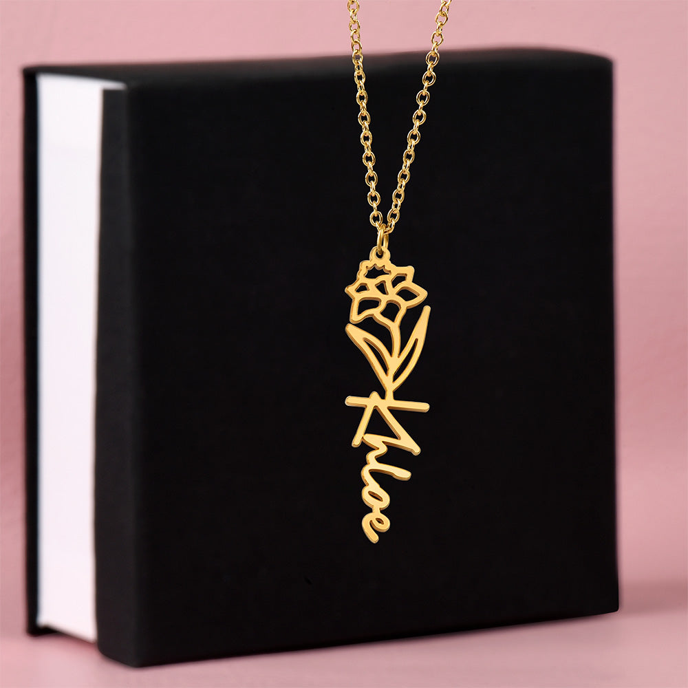 Birth Month Flower Name Necklace