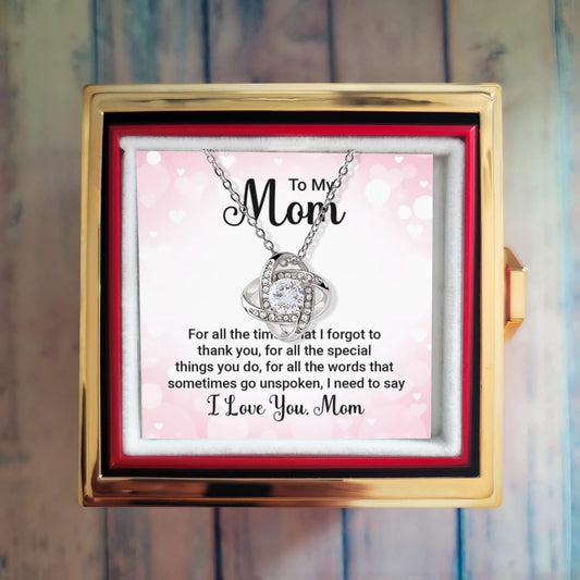 Love Knot Necklace for Mom with Rotating Rose Gift Box