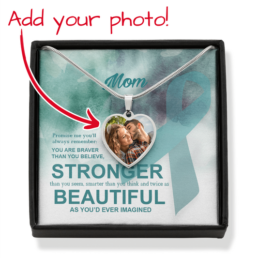 Ovarian cancer Mom message card necklace