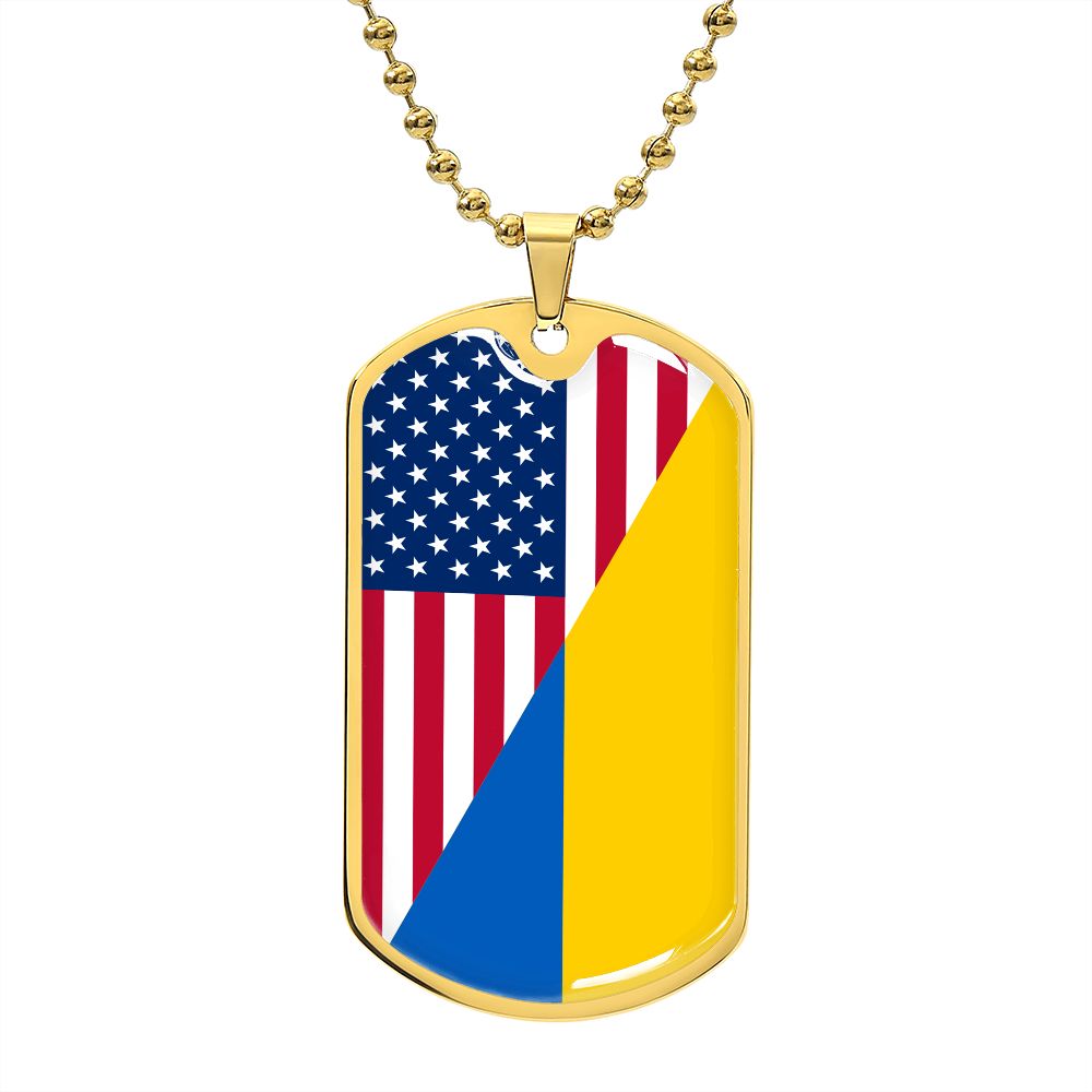 Ukraine USA Dog Tag Necklace