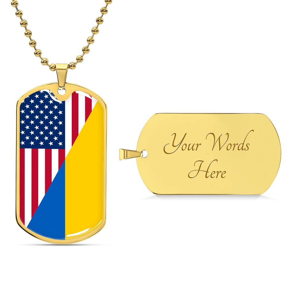 Ukraine USA Dog Tag Necklace
