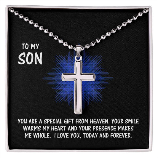 TO MY SON CROSS AND BALL CHAIN